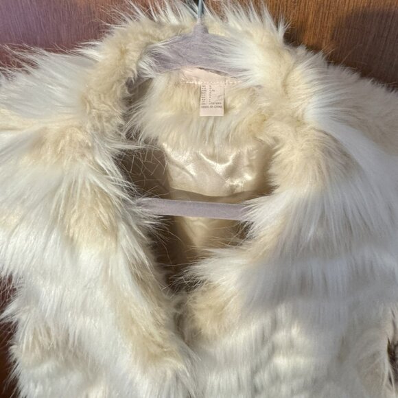 FOREVER 21 Womens Ivory Beige Stripe Faux Fur Sleeveless Vest Large Mid Length - Picture 5 of 14